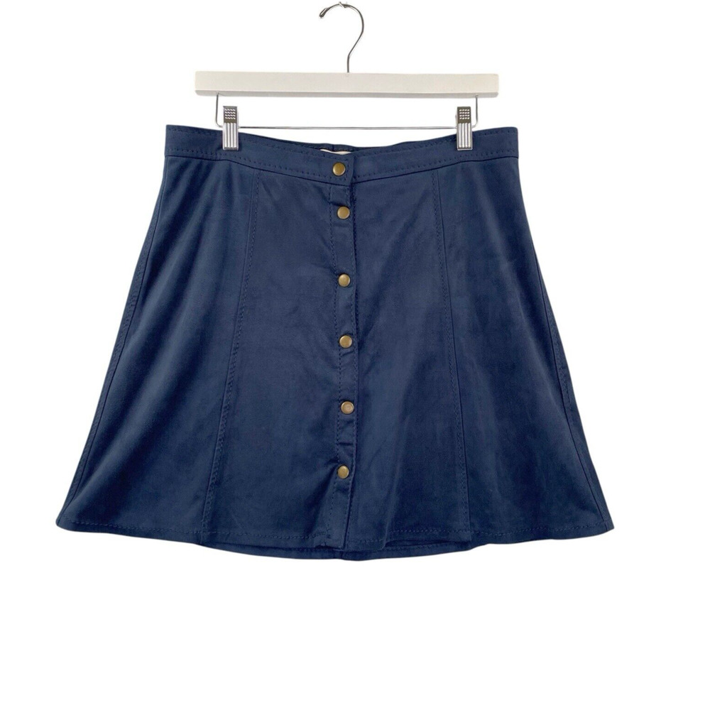 Chelsea & Violet Skirt Womens Medium Blue Faux Suede‎ 70s Snap Front Festival